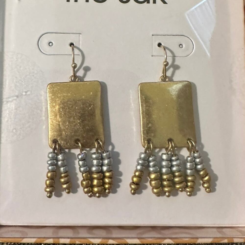 Gold Tone Dangle Beaded Earrings from The Sak. New in sealed packaging
